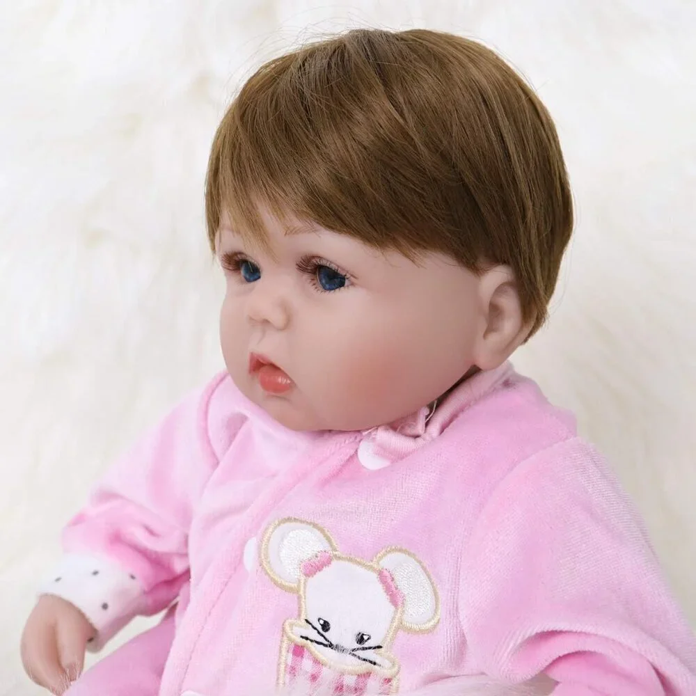🆕16nch Soft Cloth Body Newborn Baby Doll Poseable Limbs Pink Mouse Doll Girl